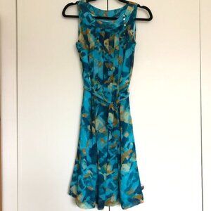 Calvin Klein Sleeveless Chiffon Knee Length Dress Turquoise Blue Size 4